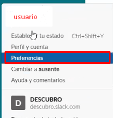 Modificar preferencias en Slack