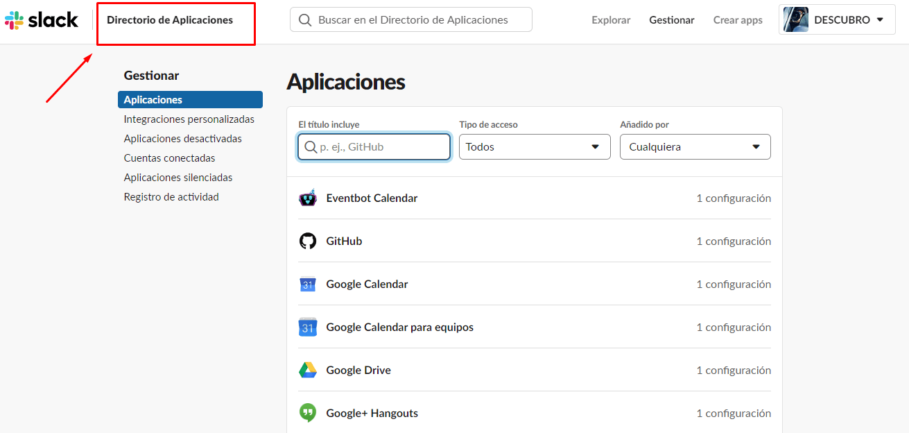 Añadir aplicaciones a Slack